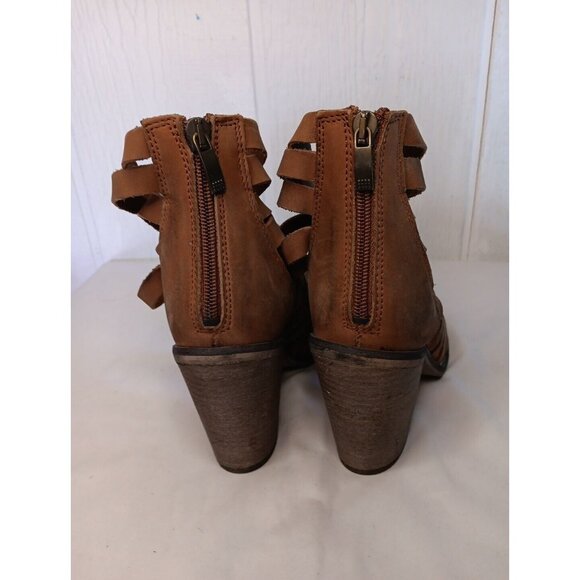 Free People Women 7 Hybrid Leather Strappy Ankle Booties Brown Stacked 3.5" Heel - Picture 5 of 10